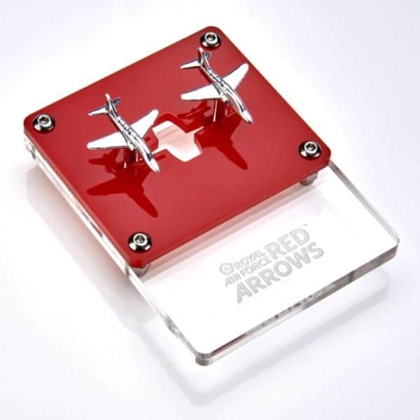 silver cufflinks made from red arrow plane