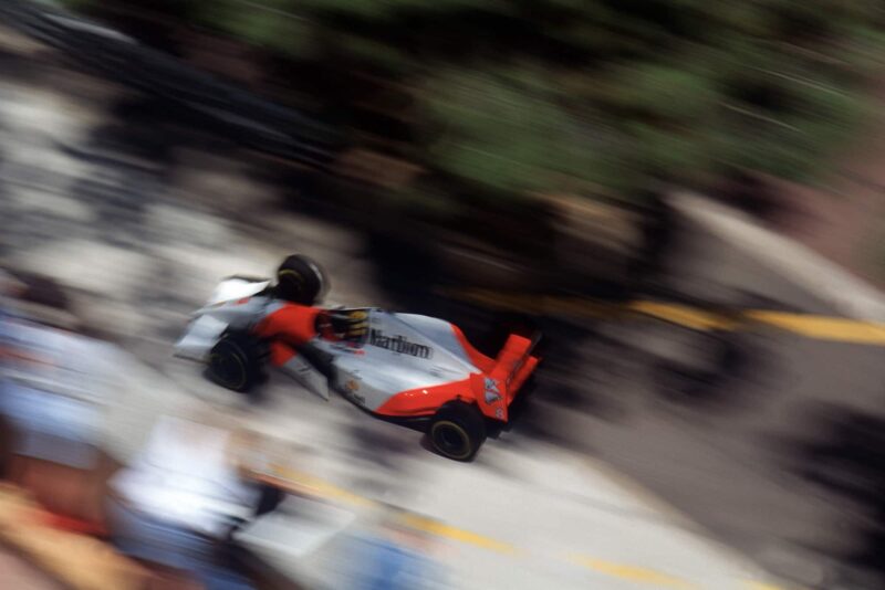 Overhead shot of Ayrton Senna at the 1993 Monaco Grand Prix