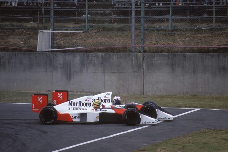 Ayrton Senna and Alain Prost come together at the 1989 Japanese Grand Prix