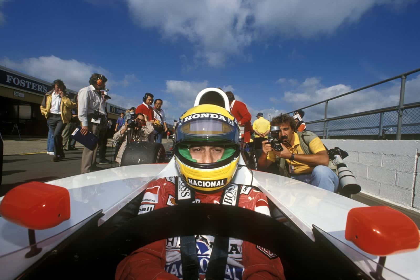 Ayrton Senna in his McLaren Honda ahead of the 1990 British Grand Prix