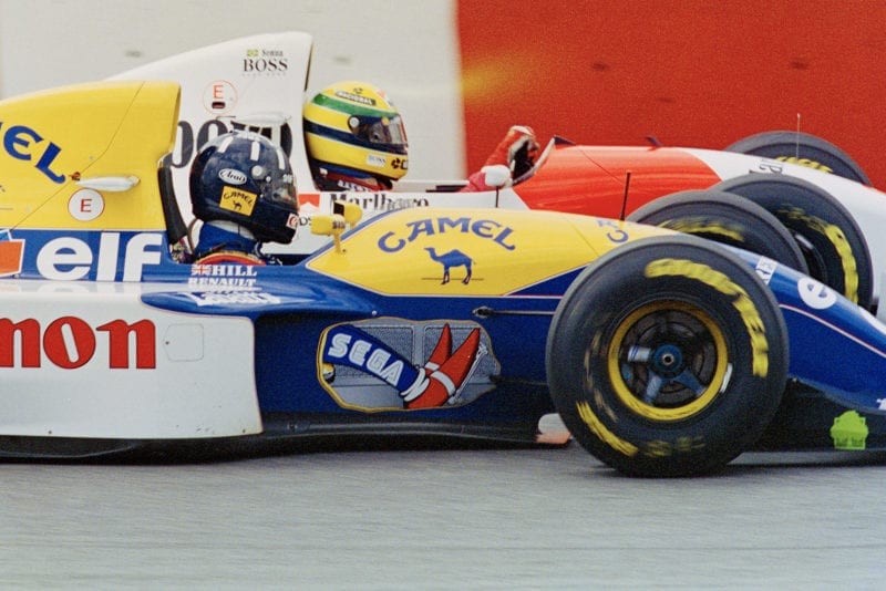 Ayrton Senna alongside Damon Hill at the 1993 Brazilian Grand Prix