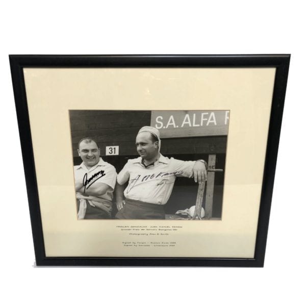 1951 Swiss Grand Prix photograph by Alan Smith signed by Froilan Gonzalez & Juan Manuel Fangio