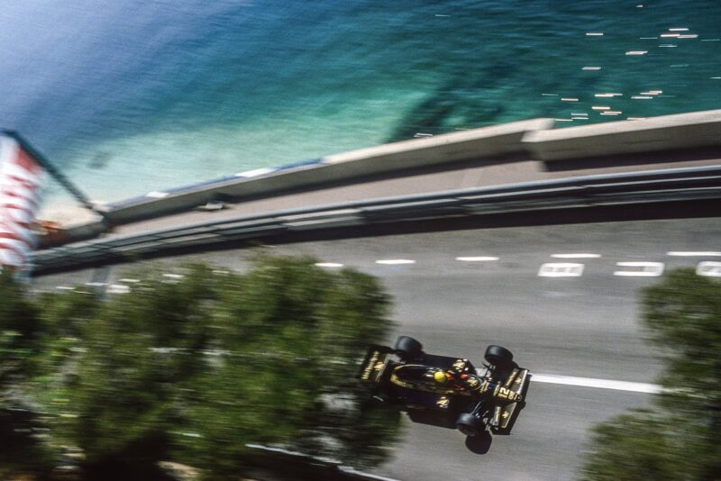 9. Ayrton Senna on the seafront during the 1985 Monaco Grand Prix