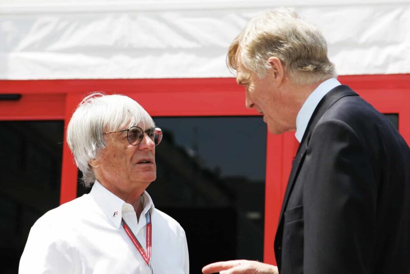 Bernie Ecclestone talks with Max Mosley