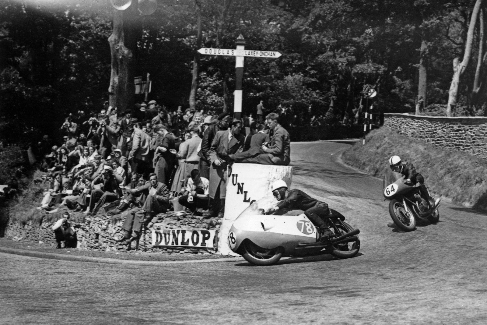 Bob McIntyre rounds the Governor's Bridge hairpin in the 1957 Isle of Man Senior TT