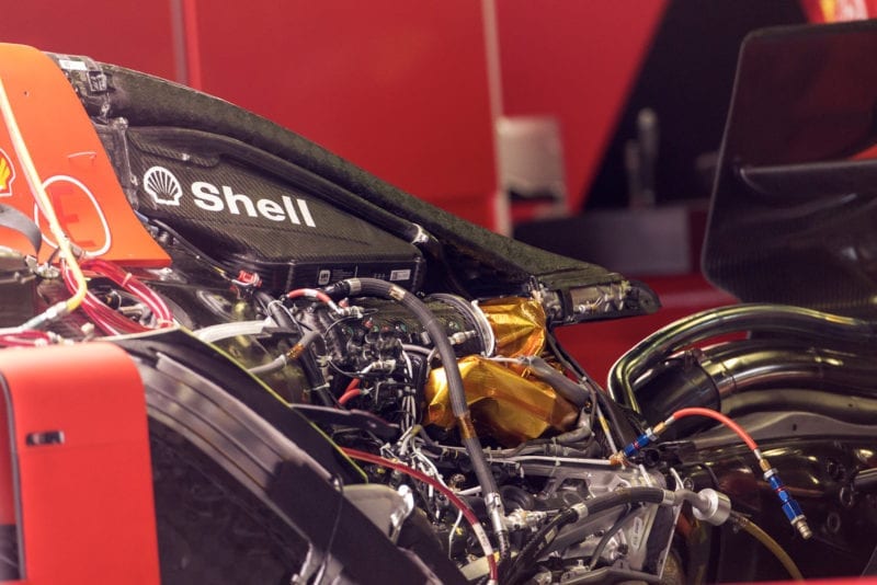 Ferrari's engine in the SF90 car ahead of the 2019 Spanish Grand Prix