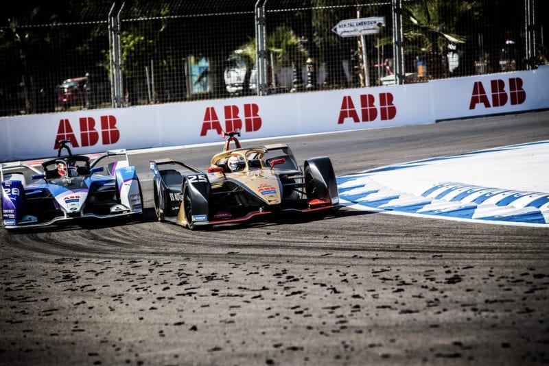 Jean Eric Verge and Max Guenther battle during the 2020 Formula E Marrakech ePrix