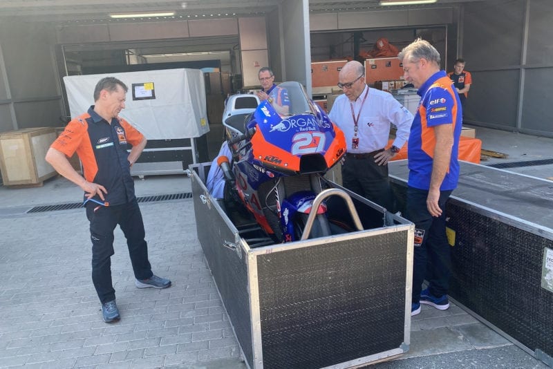 KTM RC16 is packed up following the cancellation of the MotoGP Qatar race