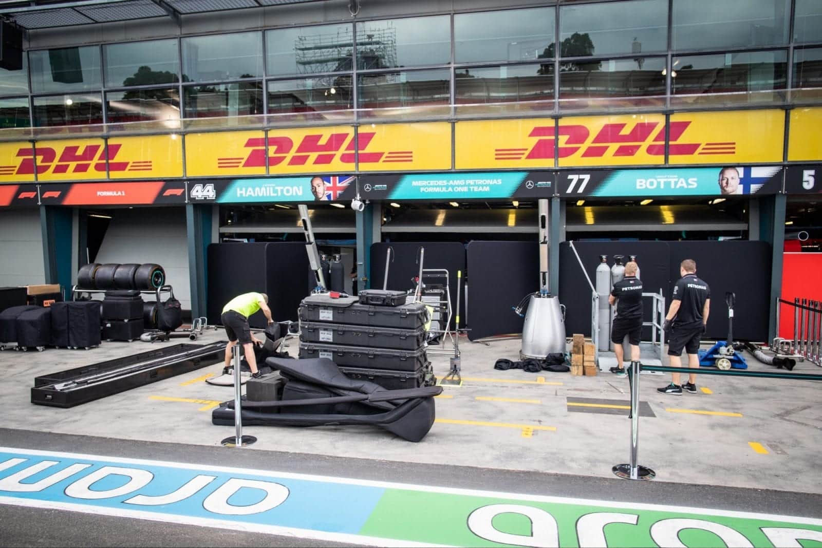 Mercedes F1 team garages