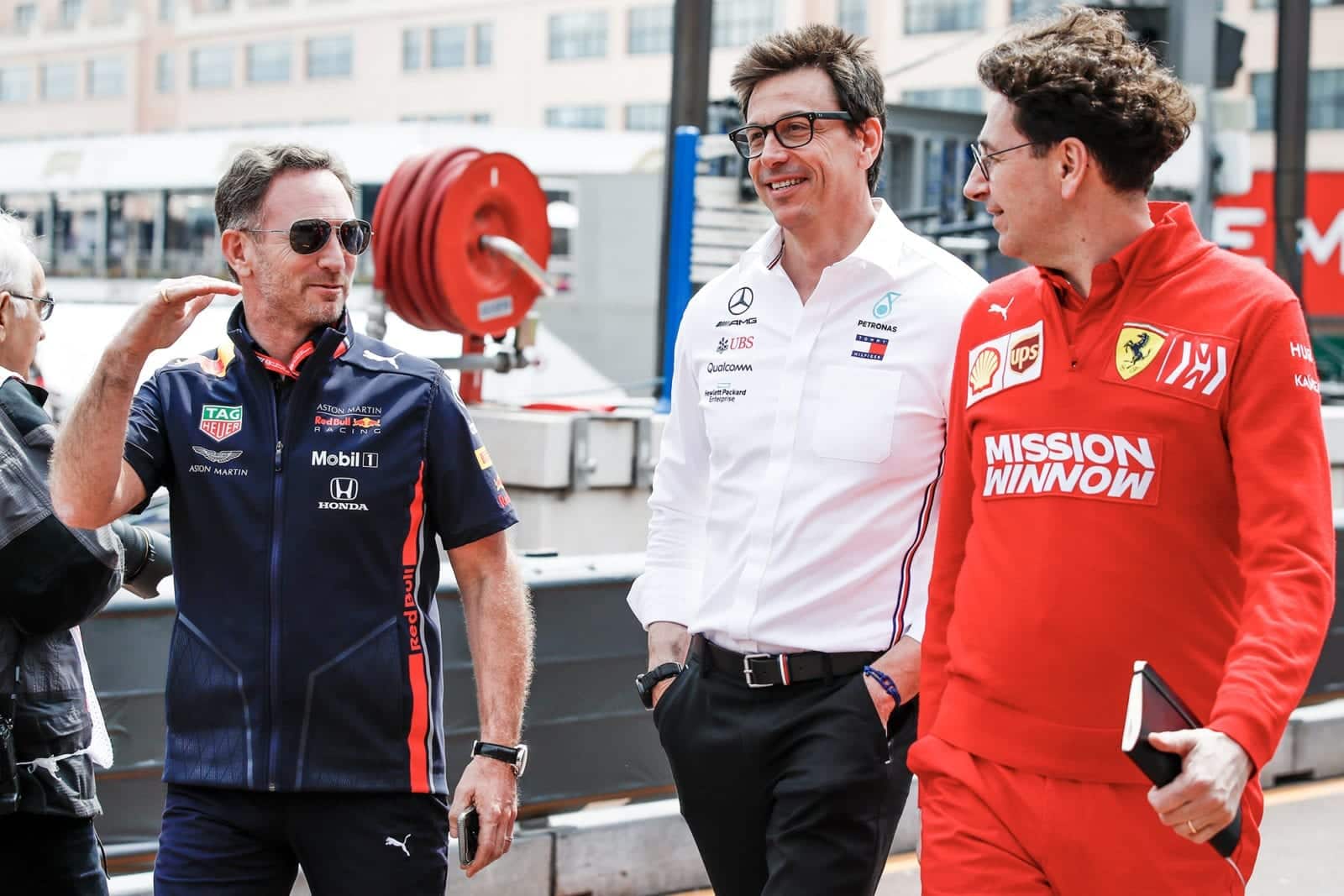 Christian Horner, Toto Wolff and Mattia Binotto at the 2019 Monaco Grand Prix