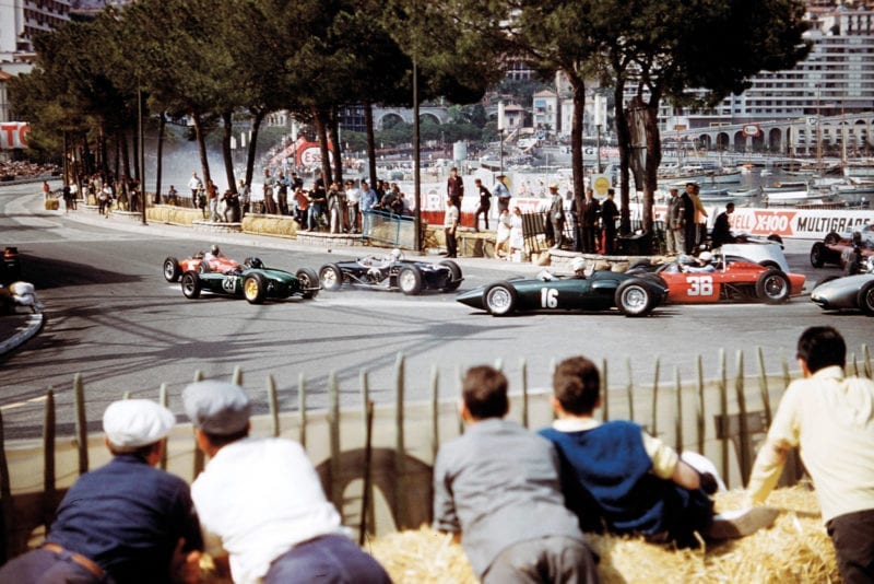 First corner after the start of the 1961 Monaco Grand Prix