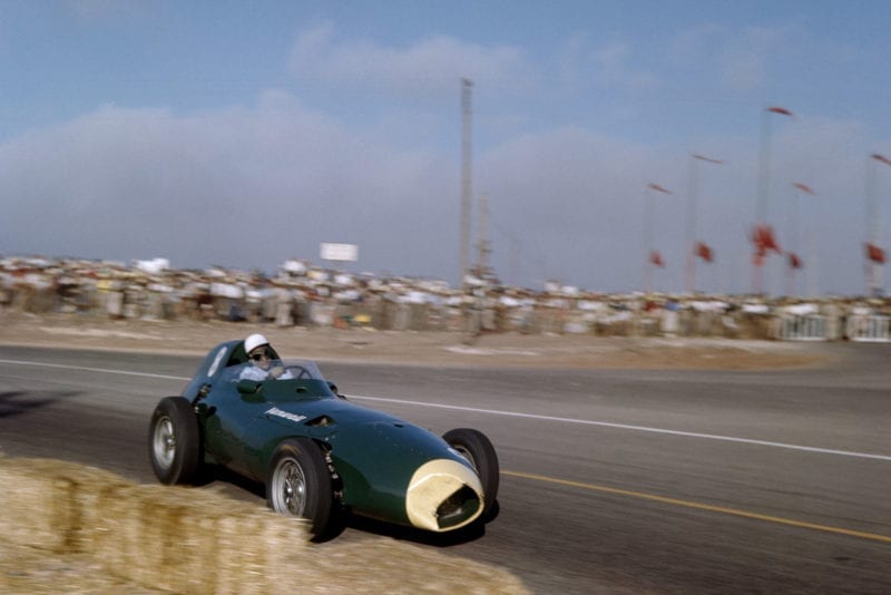 Stirling Moss in a Vanwall VW5 during the 1958 Moroccan Grand Prix