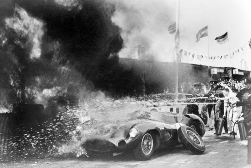 Pitlane fire at Goodwood in 1959