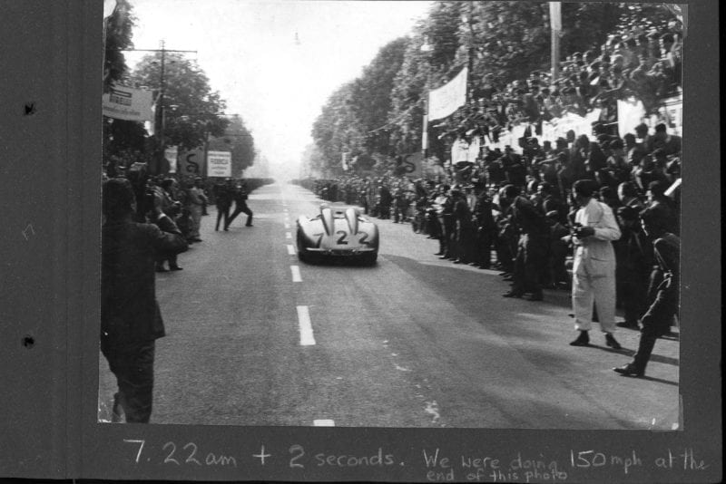 Stirling Moss 1955 Mille Miglia departure in the Mercedes 300 SLR