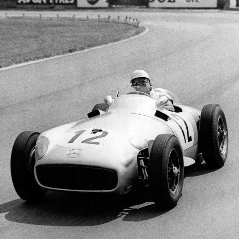 Stirling Moss driving for Mercedes at Aintree in 1954