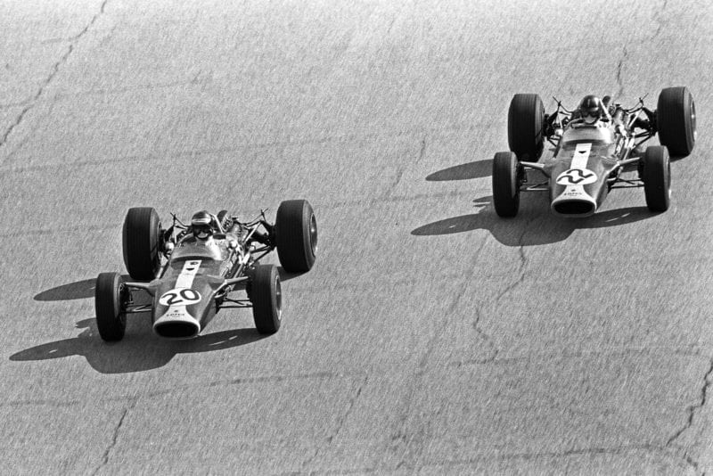 Jim Clark and Graham Hill in the 1967 Italian Grand Prix at Monza