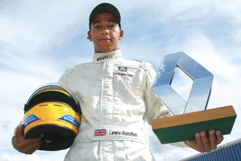 LEwis Hamilton with Formula Renault trophy