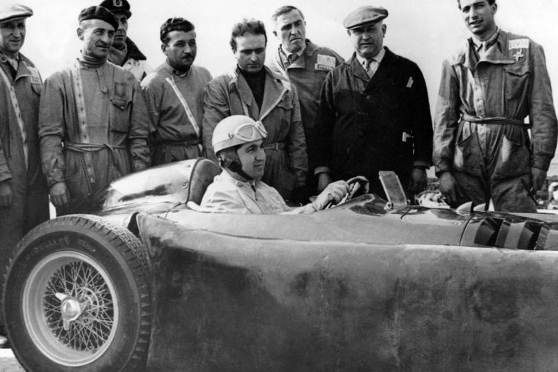 Alberto Ascari at the wheel of a prototype Lancia D50