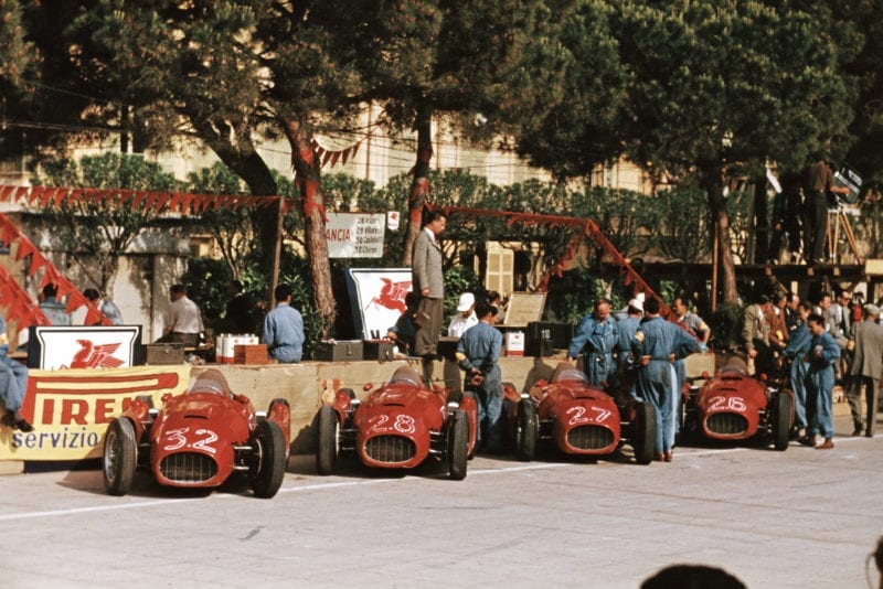 Four Lancia D50s at the 1955 Monaco Grand Prix