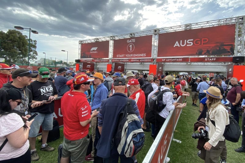 Spectators queue at Albert Park not knowing that the 2020 Australian Grand Prix has been cancelled