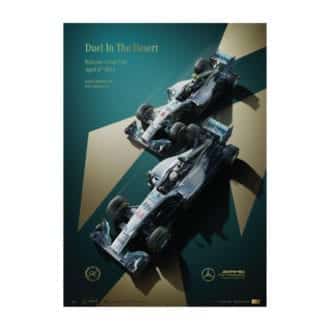 Product image for Duel In the Desert | Lewis Hamilton & Nico Rosberg - Mercedes - 2014  | Limited Edition poster
