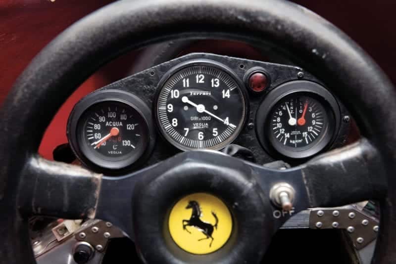 Dials in the cockpit of the Niki Lauda 1975 Ferrari 312T