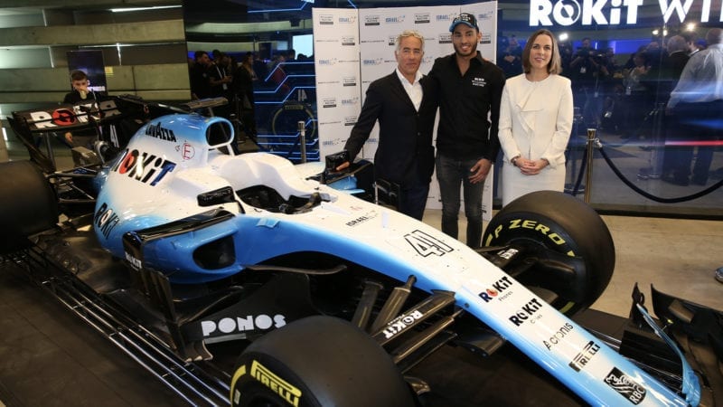 Sylvan Adams Roy Nissany and Claire Williams as Nissany was announced as 2020 Williams test driver