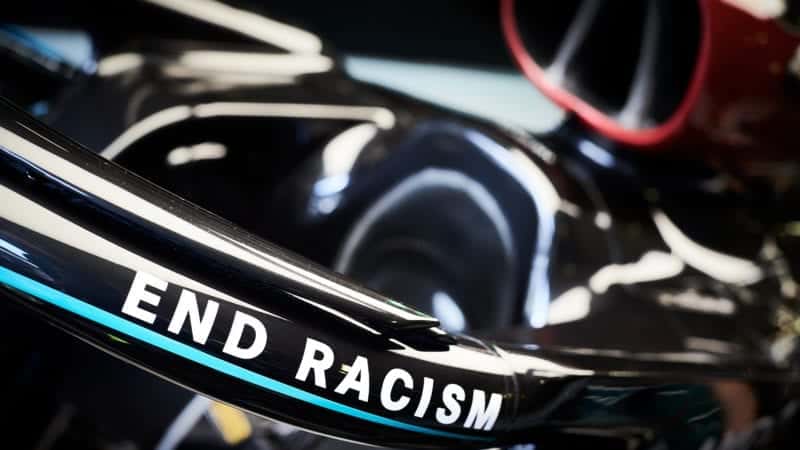 End racism slogan on 2020 Mercedes W11 F1 car
