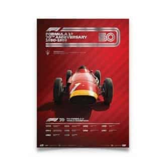 Product image for Formula 1® Decades | Juan Manuel Fangio – Maserati 250F – 1950s | Collector’s Edition poster