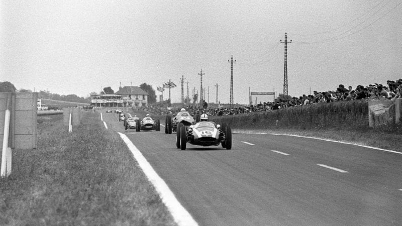 Jack Brabham leads Phil Hill in the 1960 Grand Prix of France
