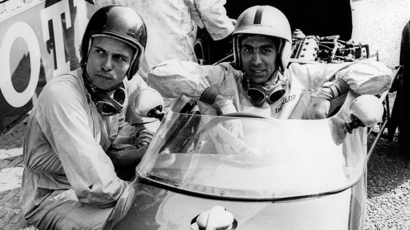 Jim Clark with Alan Stacey ahead of the 1960 Belgian Grand Prix