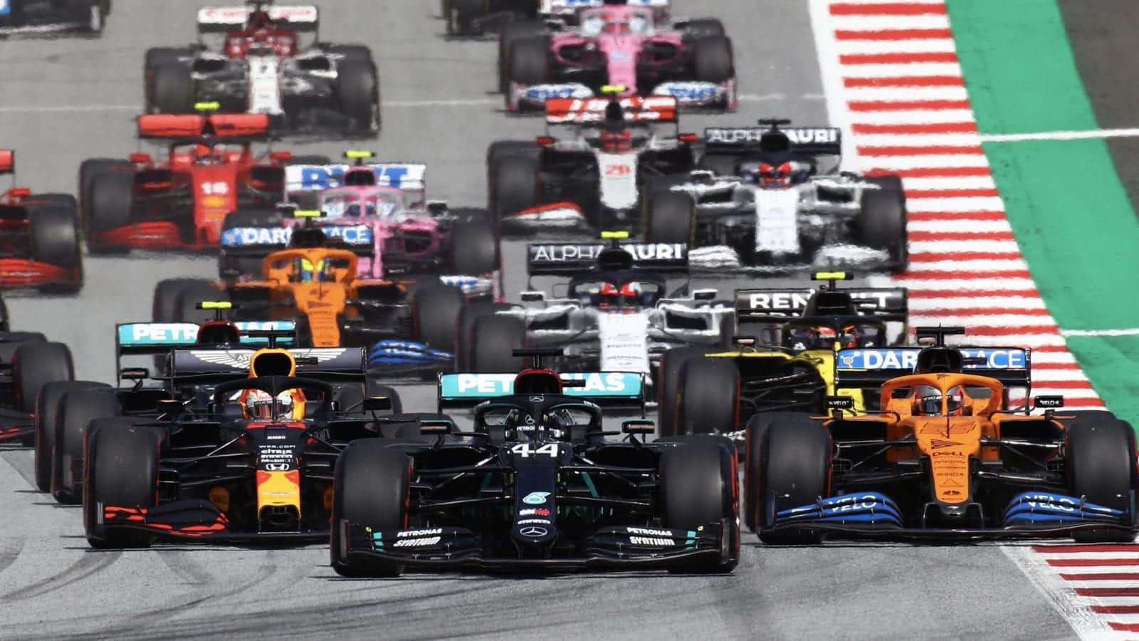 Lewis Hamilton leads from the start of the 2020 F1 Styrian Grand Prix