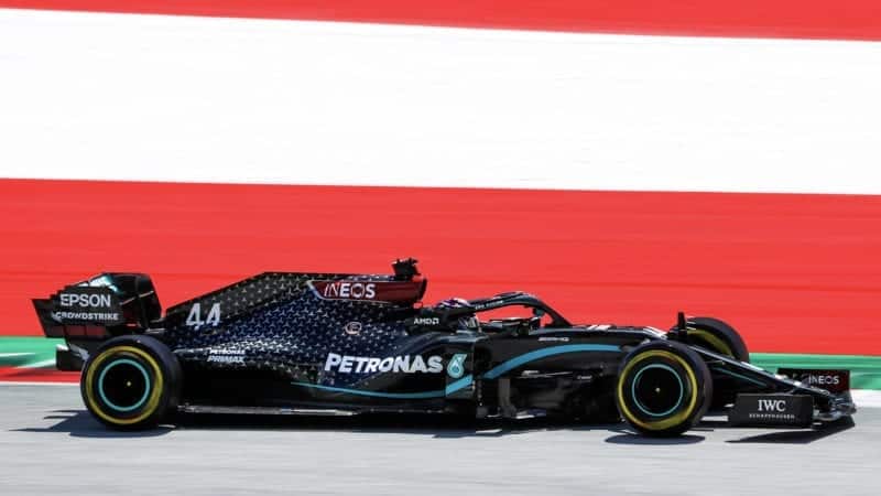 Lewis Hamilton's Mercedes during the 2020 F1 Austrian Grand Prix