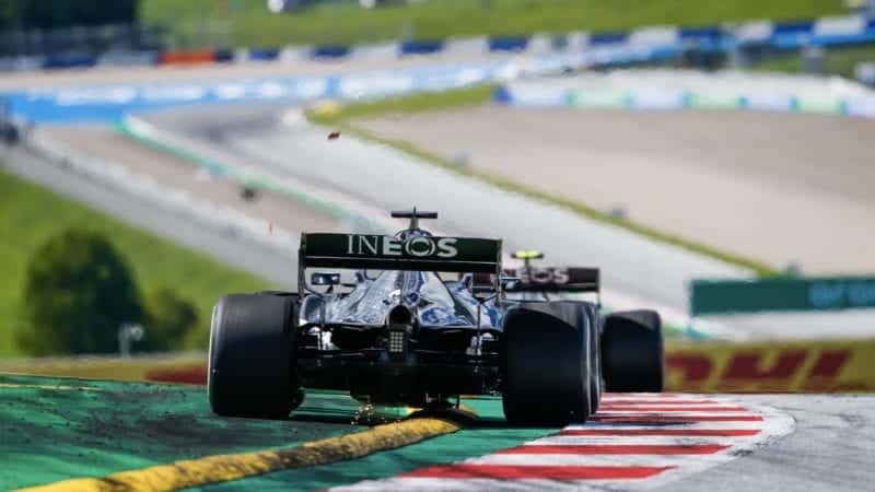 Mercedes cars on the kerbs during the 2020 Austrian Grand prix