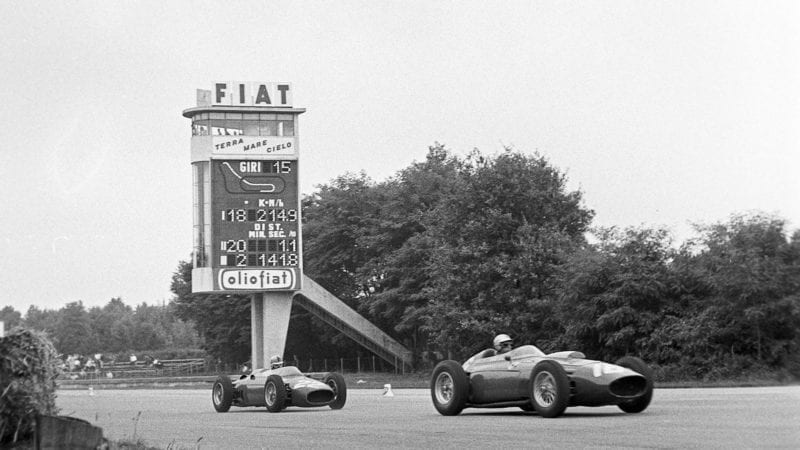 Willy Mairesse leads Wolfgang von Trips at Monza in the 1960 Italian Grand Prix
