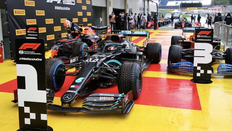 The top three cars after qualifying for the 2020 F1 Styrian Grand Prix at the Red Bull Ring