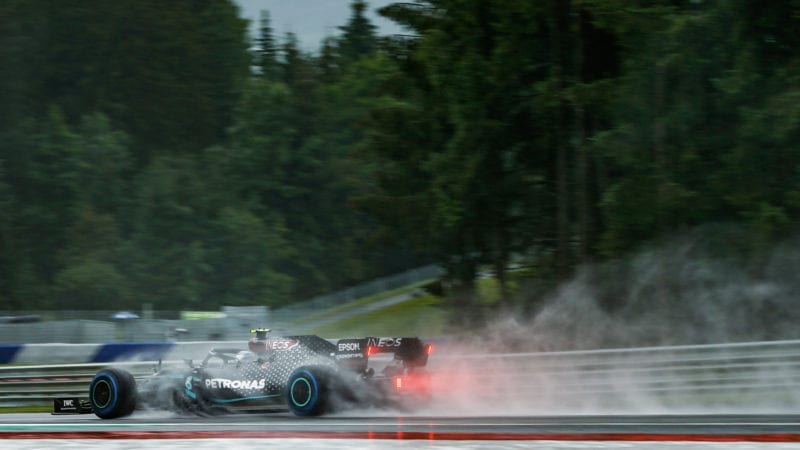 Valtteri Bottas trails water spray during qualifying for the 2020 F1 Styrian Grand Prix at the Red Bull Ring