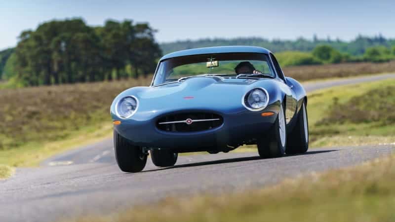 2020 Eagle E-type Lightweight GT driving on a country road