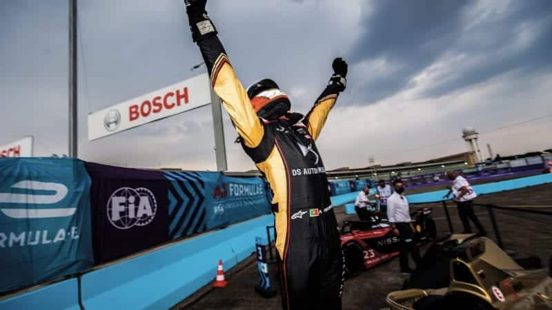 Antonio Felix da Costa celebrates winning the 2019-20 Formula E championship in Berlin