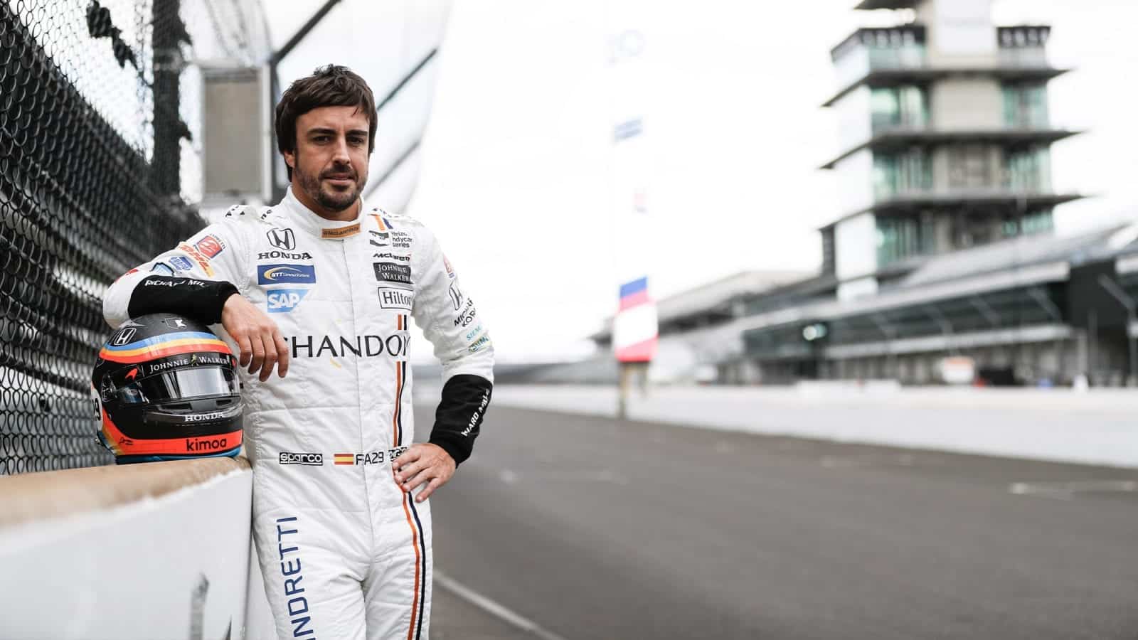 Fernando Alonso at the Indianapolis Motor Speedway ahead of the 2017 Indy 500 with Andretti Autosport