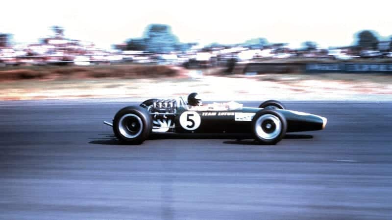 Jim Clark in his Lotus at Silverstone in 1967