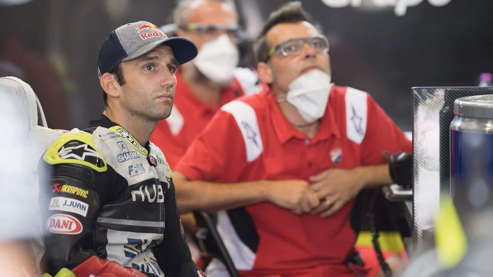 Johann Zarco sits in his pit garage at the 2020 MotoGP Austrian Grand Prix