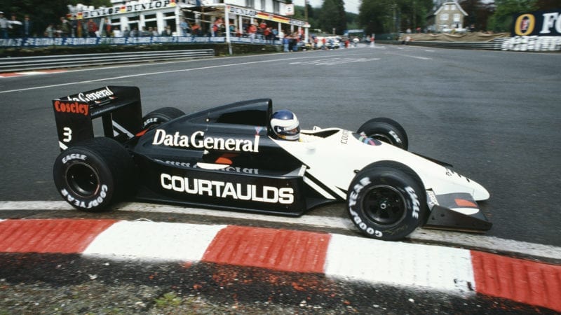 Jonathan Palmer in a Tyrrell DG016 at the 1987 Belgian Grand Prix at Spa