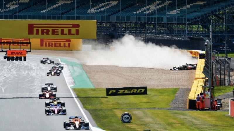 Kevin Magnussen crashes out at Silverstone on the forst lap of the 2020 F1 British Grand Prix