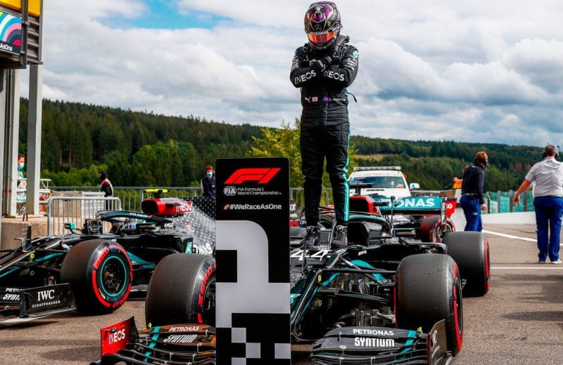 Lewis Hamilton pays tribute to Chadwick Boseman after qualifying on pole for the 2020 f1 Belgian Grand Prix at Spa Francorchamps