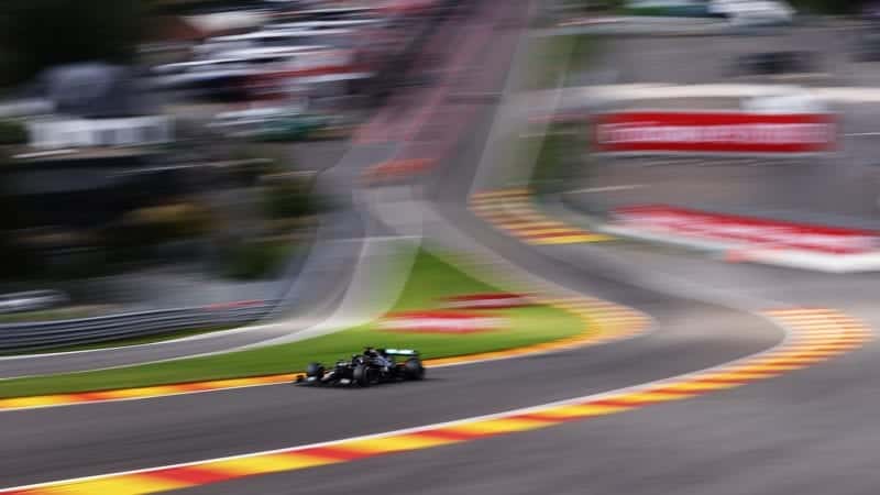 Lewis Hamilton speeds through Eau Rouge and towards RAdillon in the 2020 F1 Belgian Grand Prix