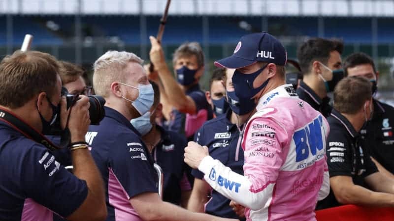 Nico-Hulkenberg-celebrates-qualifying-third-with-the-Racing-Point-Team-at-Silverstone-for-the-2020-F1-70th-Anniversary-Grand-Prix