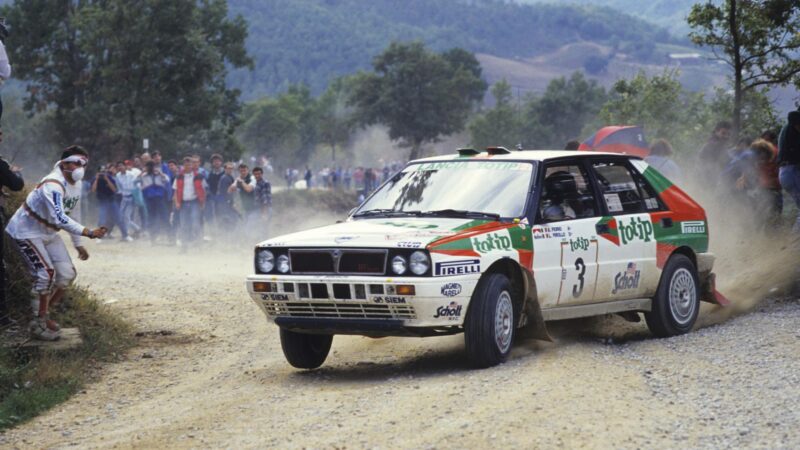 Alex Fiorio competing in his Lancia Delta on the 1988 Sanremo rally