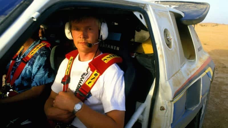 Ari Vatanen testing in his Peugeot 205 Turbo 16 for the 1986 Paris-Dakar