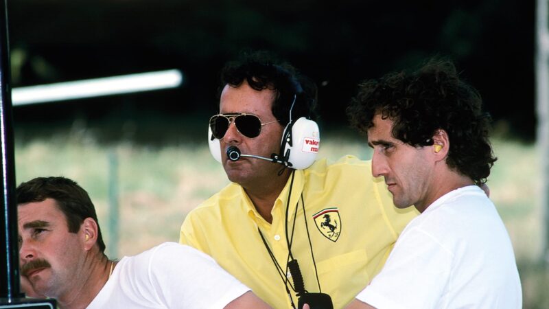 Ferrari team manager Cesare Fiorio with Nigel Mansell and Alain Prost